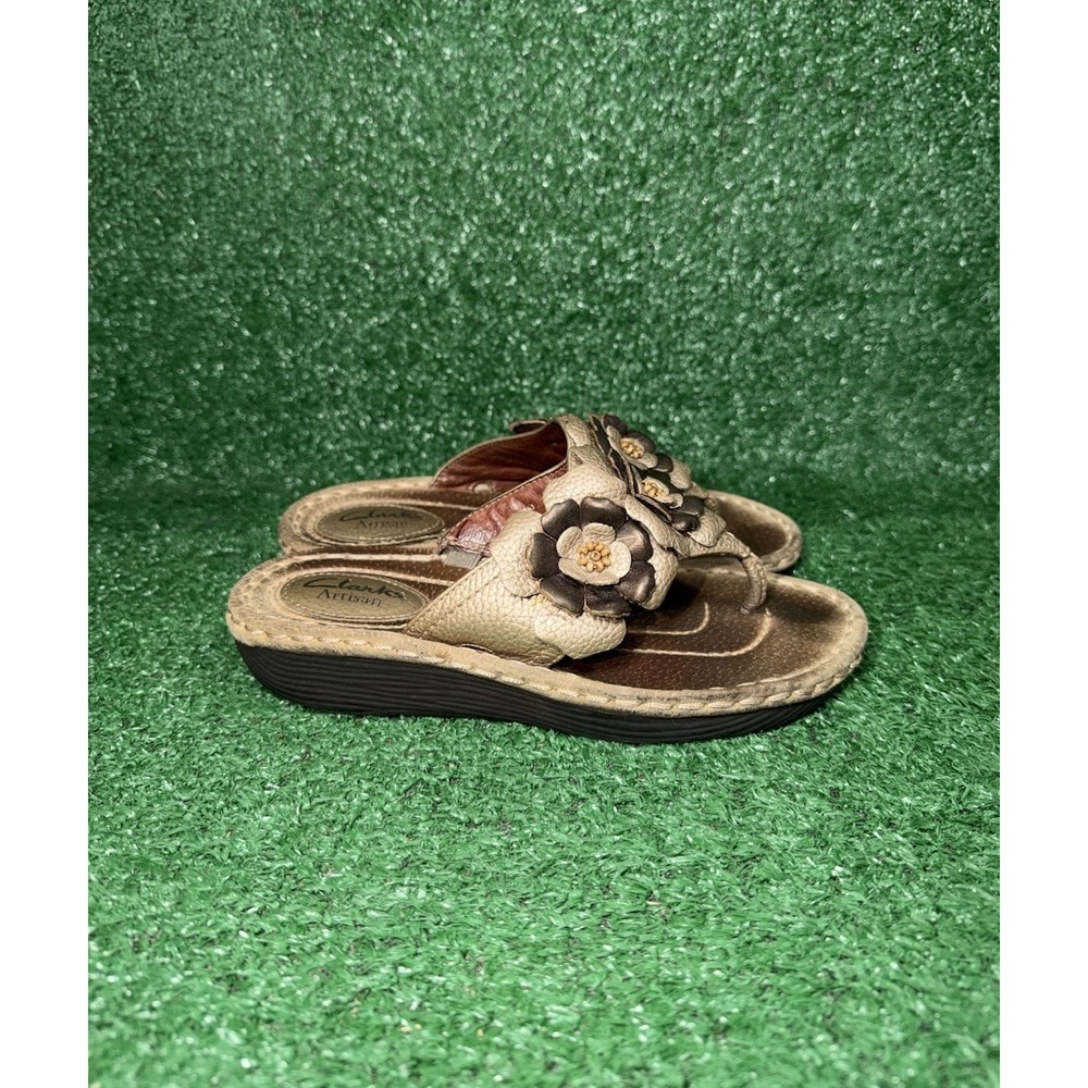 Clarks Artisan Flower Sandal Womens Size 5 Leather Comfort Slides Floral Slip On